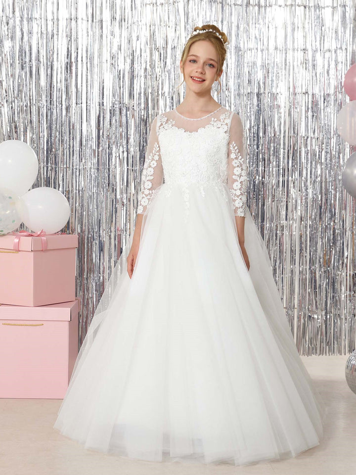 Robe de Bal à Manches 3/4 et Col Rond, Longueur Au Sol, pour Demoiselle D'Honneur