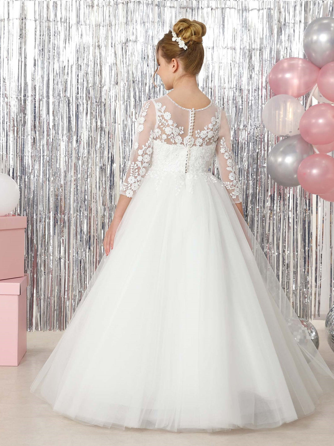 Robe de Bal à Manches 3/4 et Col Rond, Longueur Au Sol, pour Demoiselle D'Honneur