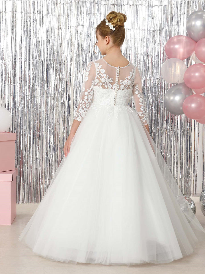 Robe de Bal à Manches 3/4 et Col Rond, Longueur Au Sol, pour Demoiselle D'Honneur