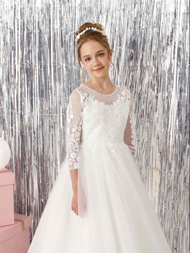 Robe de Bal à Manches 3/4 et Col Rond, Longueur Au Sol, pour Demoiselle D'Honneur