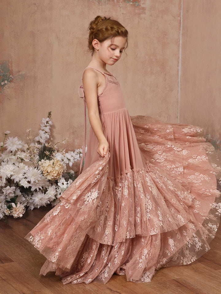 Robe de Demoiselle D'Honneur en Mousseline de Soie, Coupe A-Line/Princesse, Sans Manches, Col Rond, Longueur Au Sol