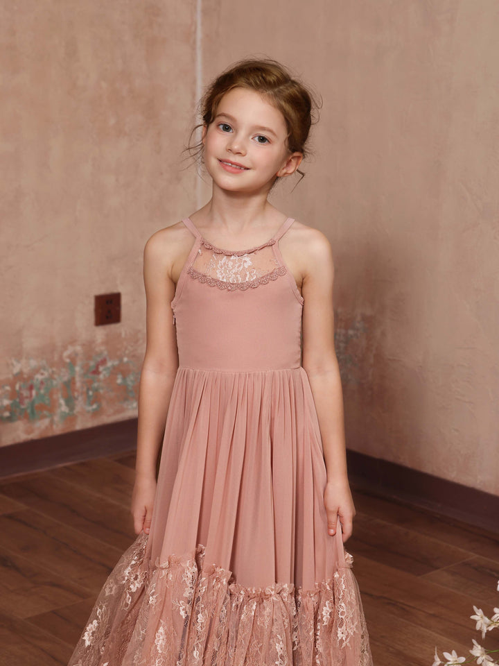 Robe de Demoiselle D'Honneur en Mousseline de Soie, Coupe A-Line/Princesse, Sans Manches, Col Rond, Longueur Au Sol