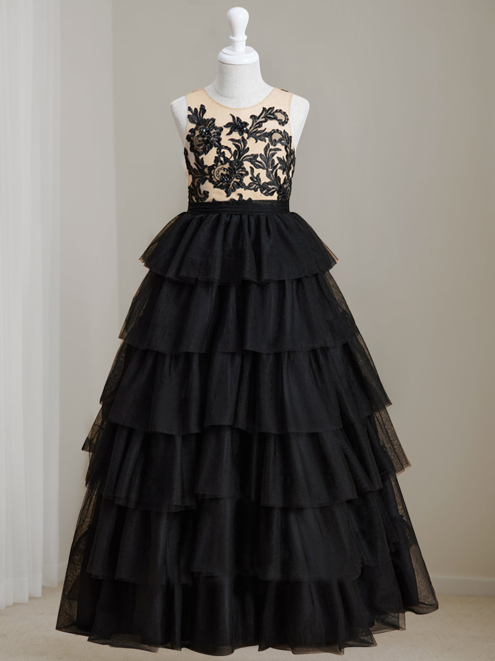 Robe de Bal à Encolure Dégagée Sans Manches, Longueur Au Sol, avec Dentelle