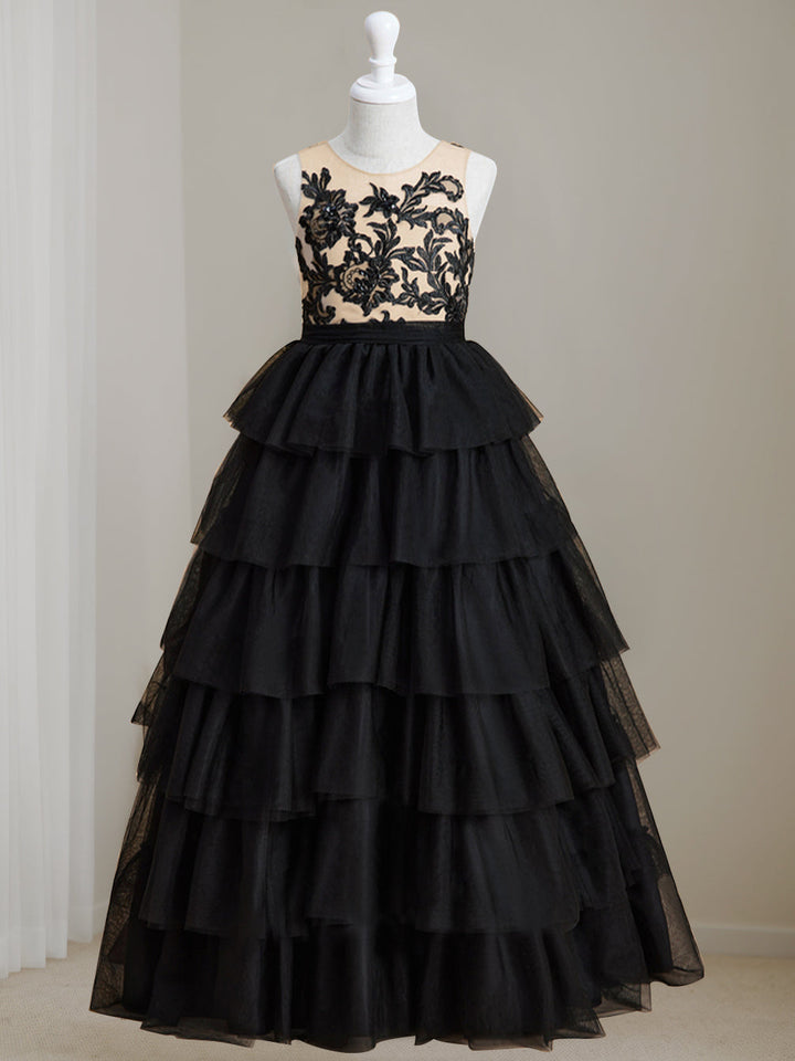 Robe de Bal à Encolure Dégagée Sans Manches, Longueur Au Sol, avec Dentelle