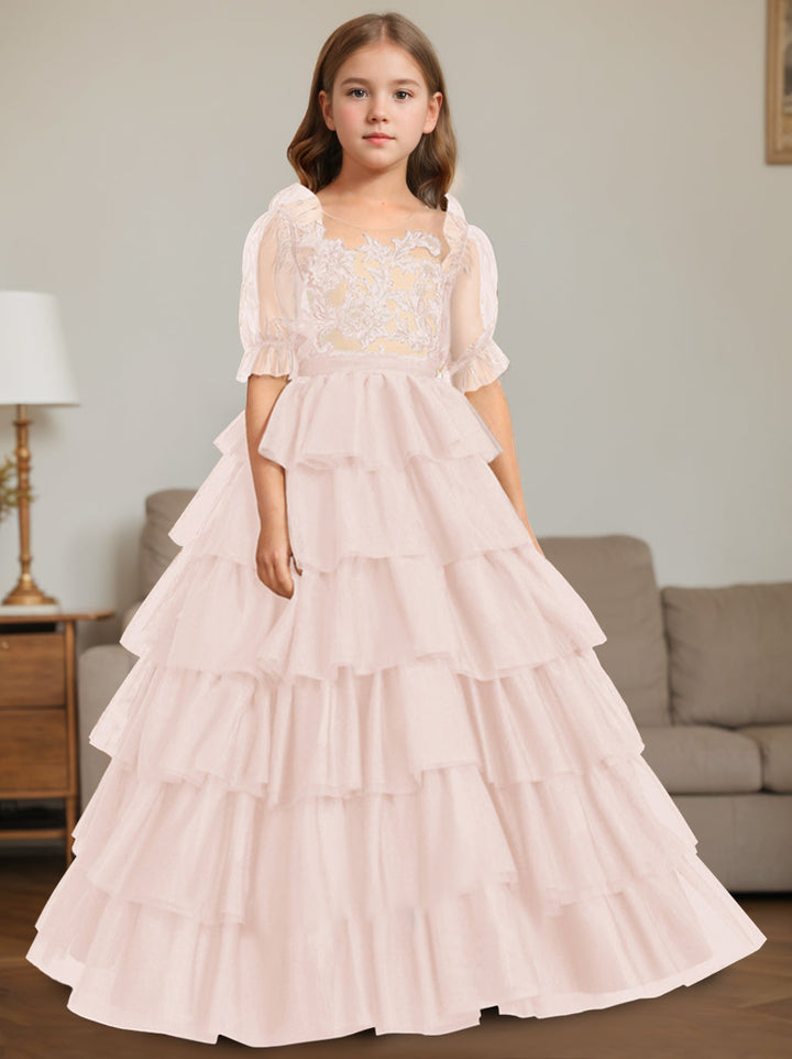 Robe de Bal à Encolure Dégagée Sans Manches, Longueur Au Sol, avec Dentelle