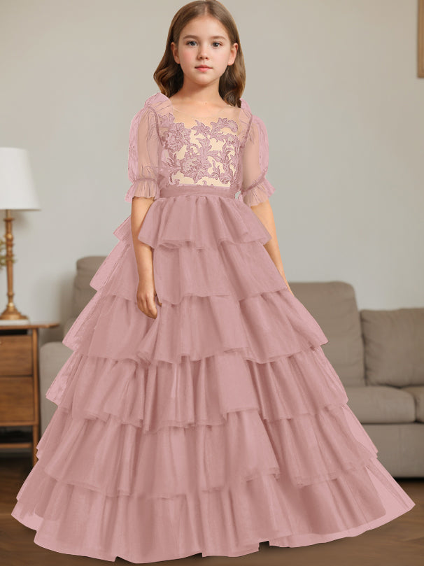 Robe de Bal à Encolure Dégagée Sans Manches, Longueur Au Sol, avec Dentelle