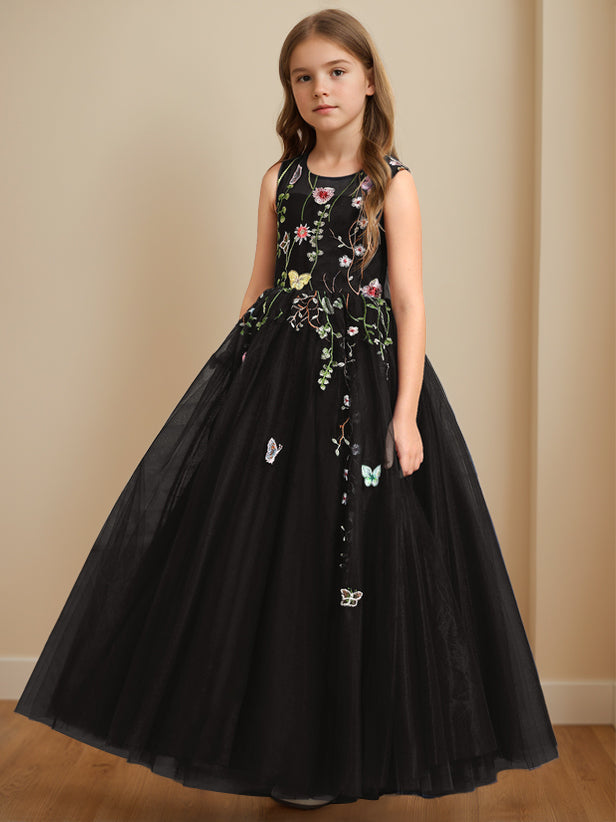 Robe de Demoiselle D'Honneur A-Line/Princess à Encolure Dégagée Sans Manches et Longueur Au Sol avec Broderie