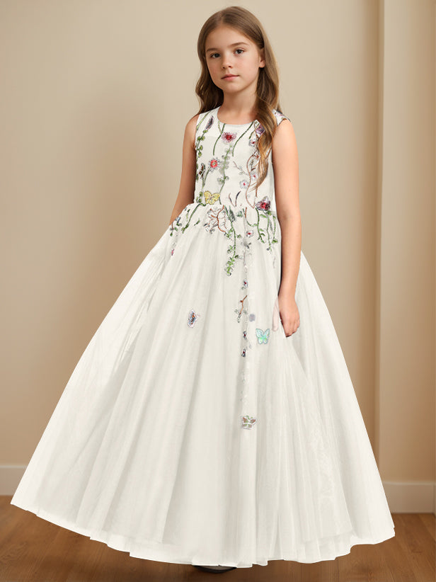 Robe de Demoiselle D'Honneur A-Line/Princess à Encolure Dégagée Sans Manches et Longueur Au Sol avec Broderie