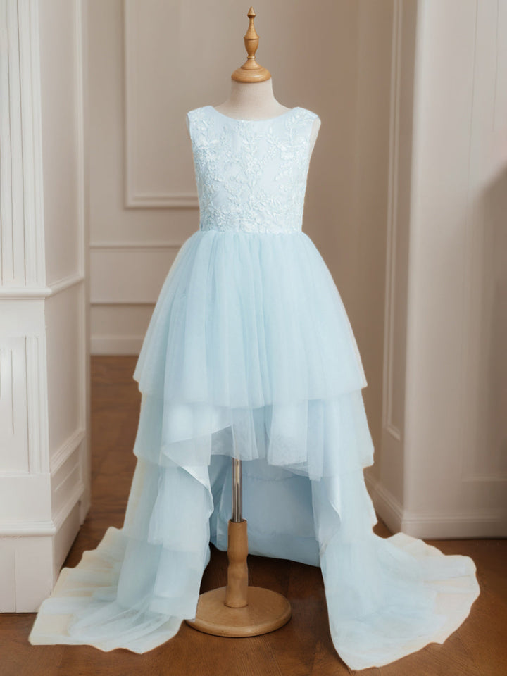 Robe de Bal Asymétrique à Col Rond et Sans Manches pour Demoiselle D'Honneur avec Nœud