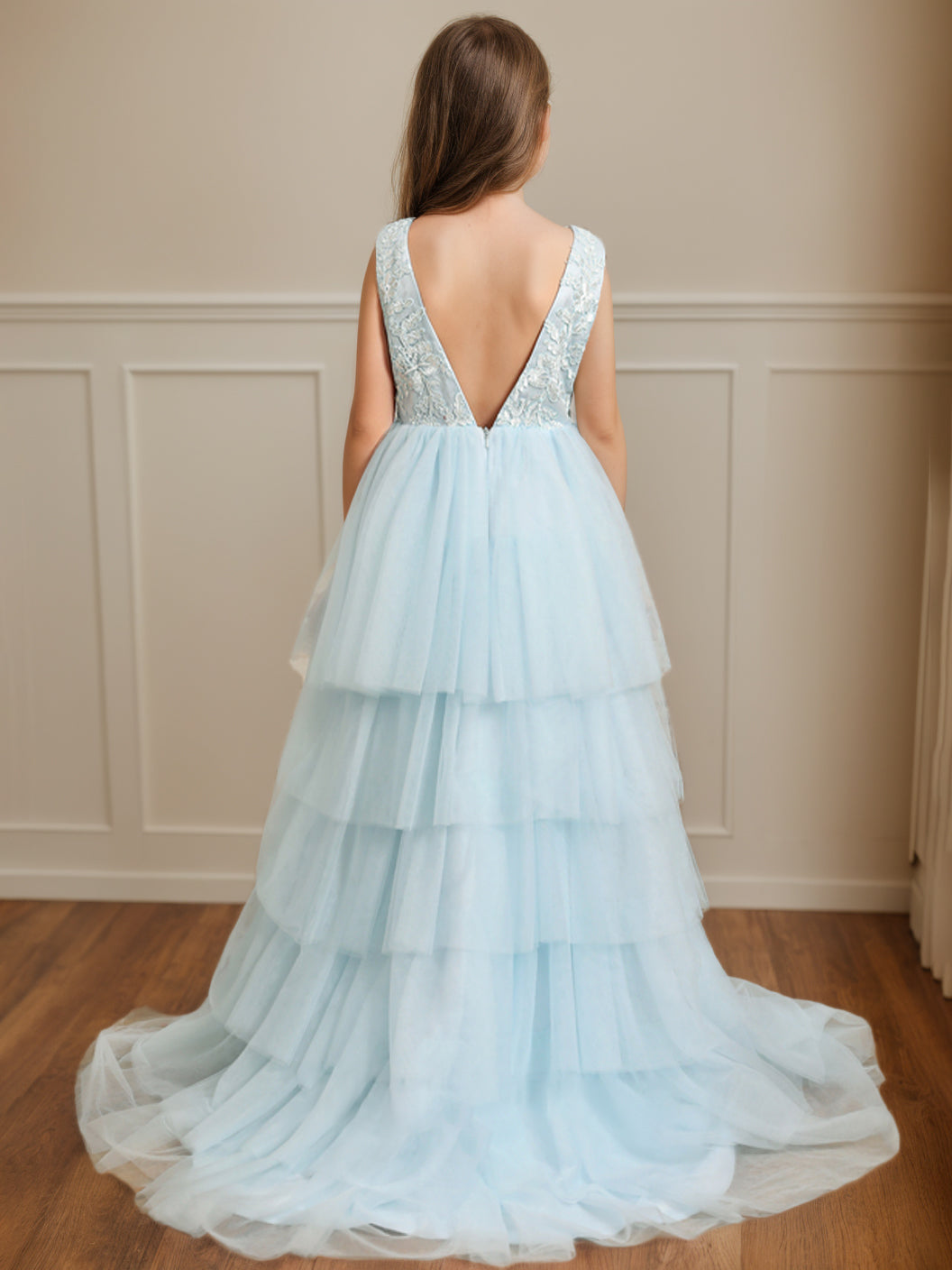 Robe de Bal Asymétrique à Col Rond et Sans Manches pour Demoiselle D'Honneur avec Nœud
