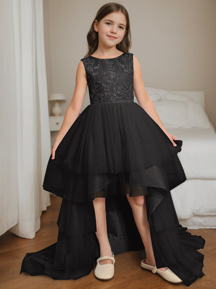 Robe de Bal Asymétrique à Col Rond et Sans Manches pour Demoiselle D'Honneur avec Nœud