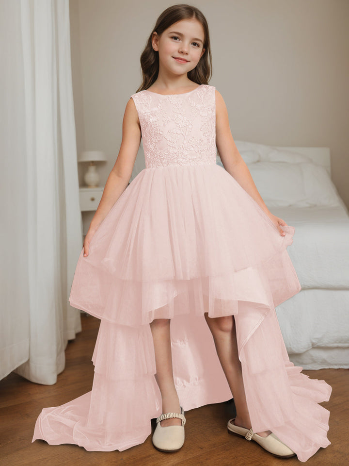 Robe de Bal Asymétrique à Col Rond et Sans Manches pour Demoiselle D'Honneur avec Nœud