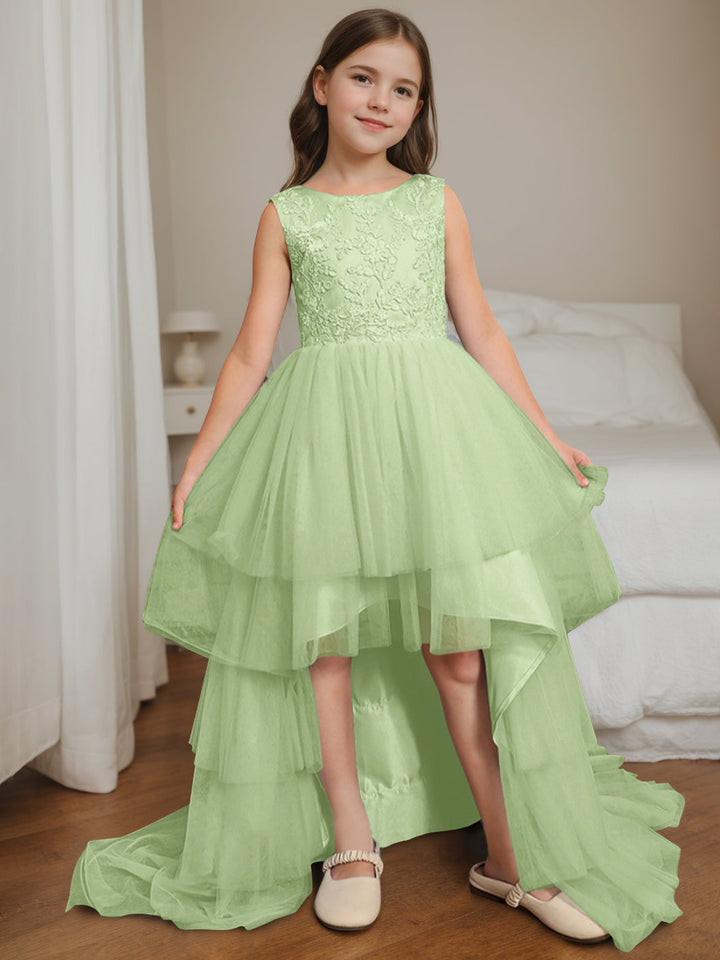 Robe de Bal Asymétrique à Col Rond et Sans Manches pour Demoiselle D'Honneur avec Nœud