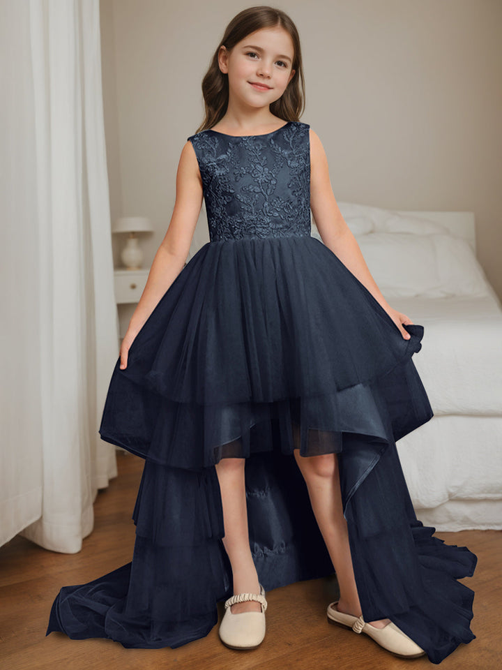 Robe de Bal Asymétrique à Col Rond et Sans Manches pour Demoiselle D'Honneur avec Nœud