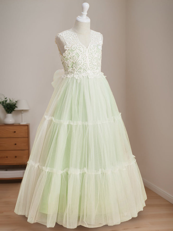 Robe de Bal à Col en V Sans Manches, Longueur Au Sol, avec Dentelle