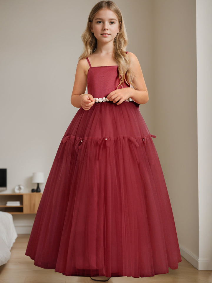 Robe de Demoiselle D'Honneur Trapèze/Princesse à Col Carré Sans Manches et Longueur Au Sol avec Perles