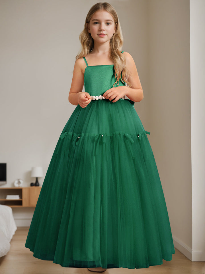 Robe de Demoiselle D'Honneur Trapèze/Princesse à Col Carré Sans Manches et Longueur Au Sol avec Perles