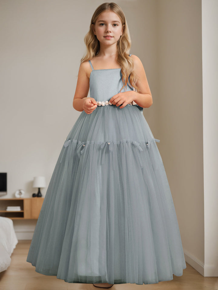 Robe de Demoiselle D'Honneur Trapèze/Princesse à Col Carré Sans Manches et Longueur Au Sol avec Perles