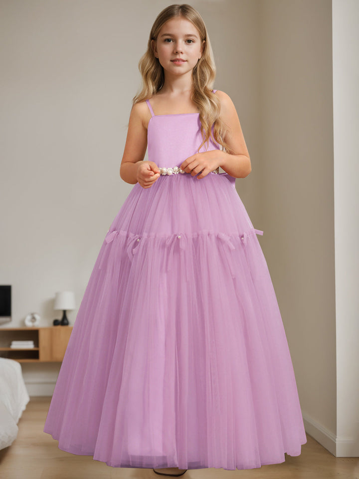Robe de Demoiselle D'Honneur Trapèze/Princesse à Col Carré Sans Manches et Longueur Au Sol avec Perles