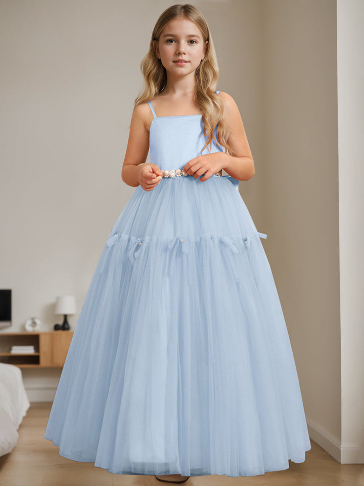Robe de Demoiselle D'Honneur Trapèze/Princesse à Col Carré Sans Manches et Longueur Au Sol avec Perles