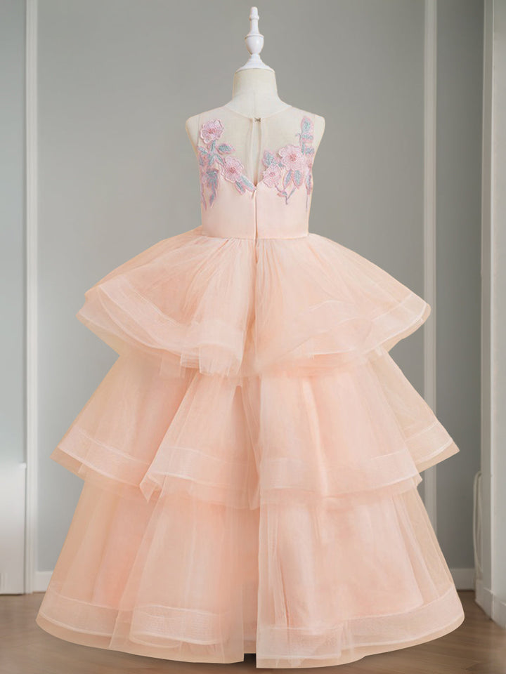 Robe de Bal à Encolure Dégagée Sans Manches, Longueur Au Sol, avec Dentelle et Appliques