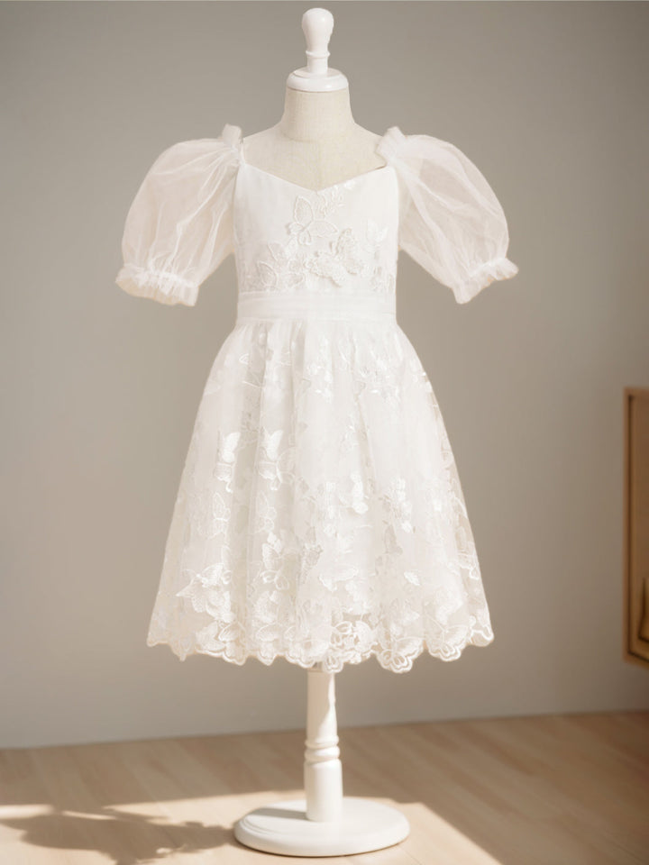 Robe de Demoiselle D'Honneur A-Line/Princess à Col en V et Manches Courtes Jusqu'Aux Genoux avec Dentelle