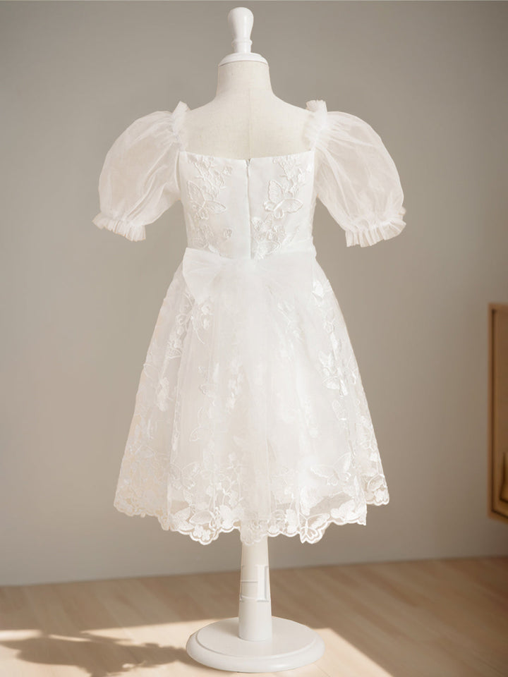 Robe de Demoiselle D'Honneur A-Line/Princess à Col en V et Manches Courtes Jusqu'Aux Genoux avec Dentelle