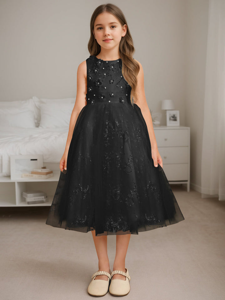 Robe de Demoiselle D'Honneur A-Line/Princess à Encolure Dégagée Sans Manches et Longueur Thé avec Perles