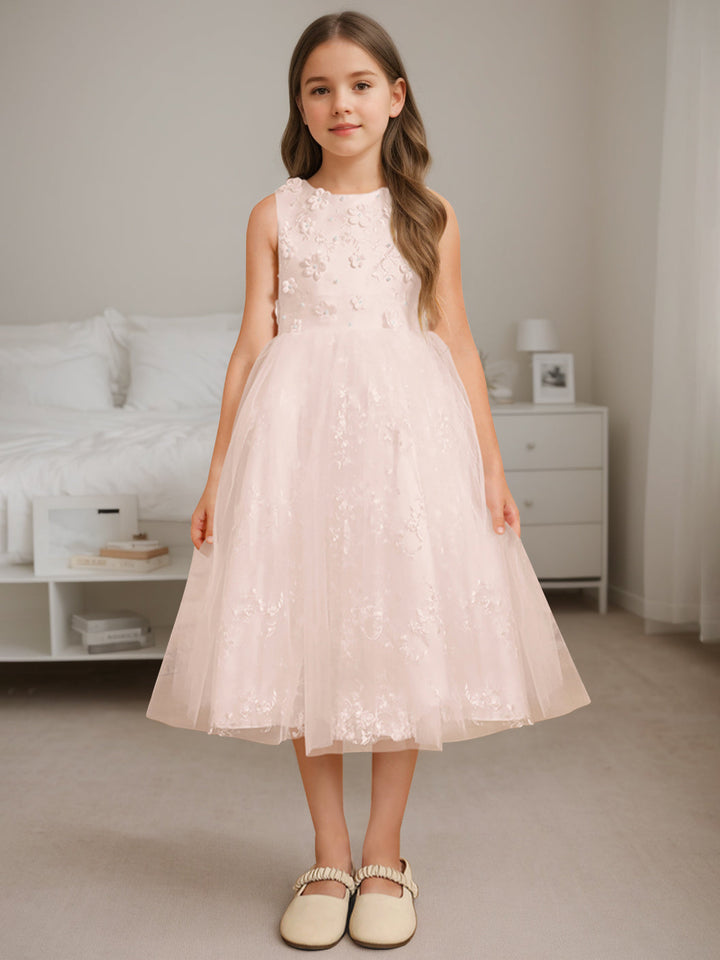 Robe de Demoiselle D'Honneur A-Line/Princess à Encolure Dégagée Sans Manches et Longueur Thé avec Perles