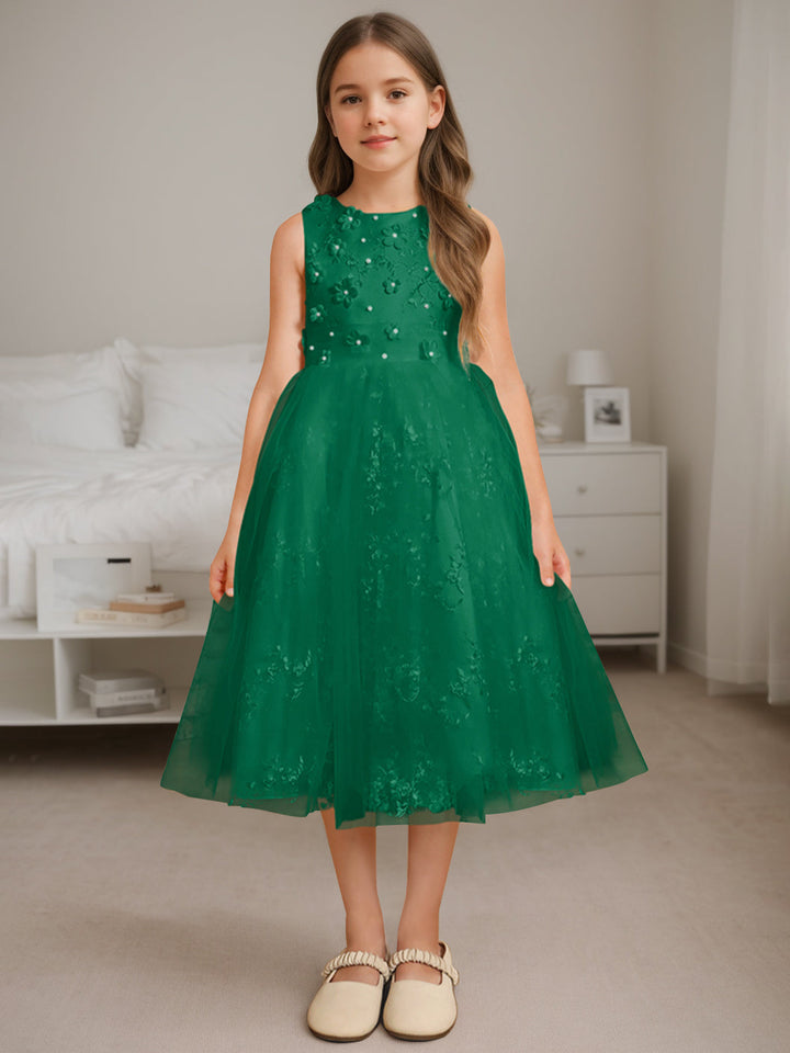 Robe de Demoiselle D'Honneur A-Line/Princess à Encolure Dégagée Sans Manches et Longueur Thé avec Perles