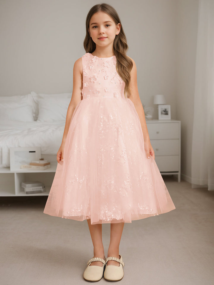 Robe de Demoiselle D'Honneur A-Line/Princess à Encolure Dégagée Sans Manches et Longueur Thé avec Perles