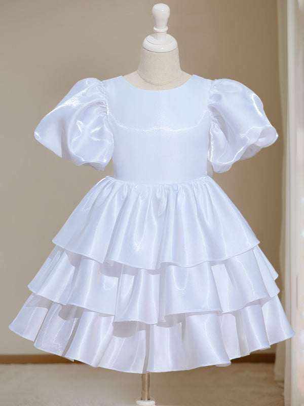 Robe de Bal à Col Rond et Manches Courtes, Longueur Genou, avec Nœud Papillon