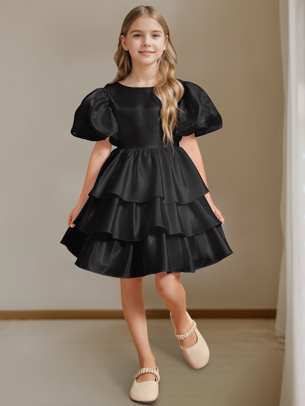 Robe de Bal à Col Rond et Manches Courtes, Longueur Genou, avec Nœud Papillon