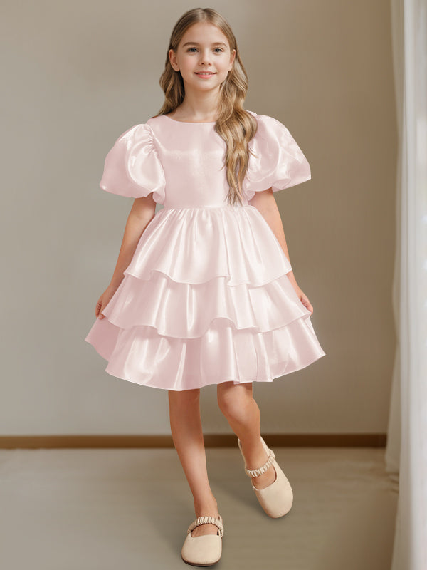 Robe de Bal à Col Rond et Manches Courtes, Longueur Genou, avec Nœud Papillon