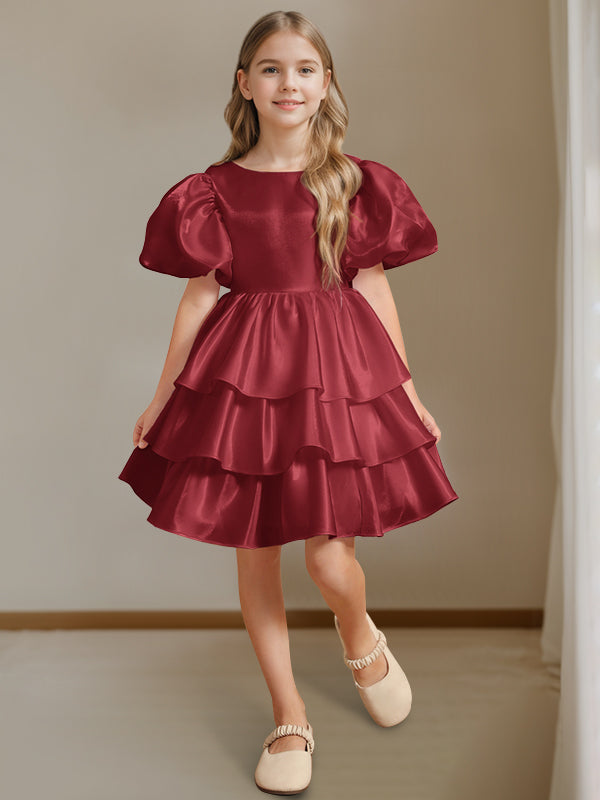 Robe de Bal à Col Rond et Manches Courtes, Longueur Genou, avec Nœud Papillon