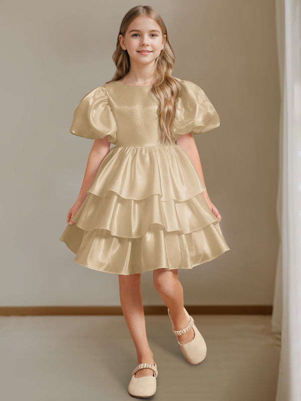 Robe de Bal à Col Rond et Manches Courtes, Longueur Genou, avec Nœud Papillon