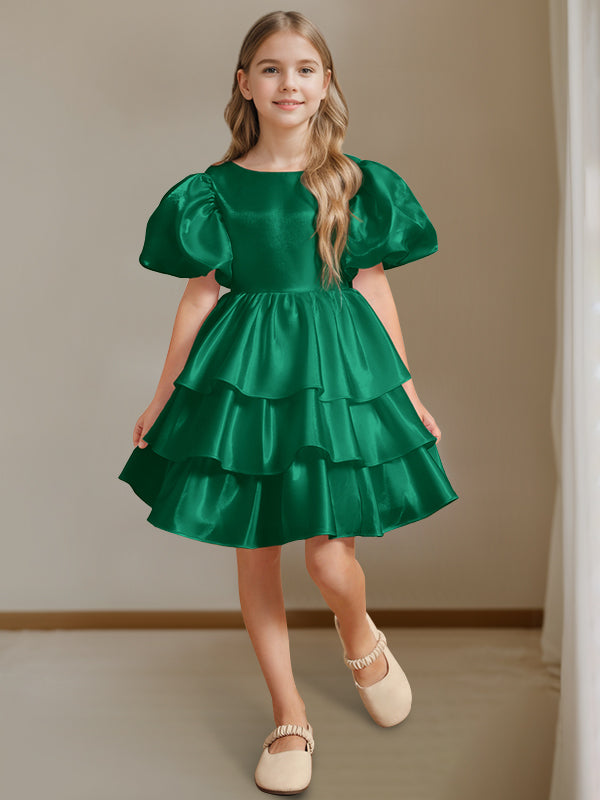 Robe de Bal à Col Rond et Manches Courtes, Longueur Genou, avec Nœud Papillon