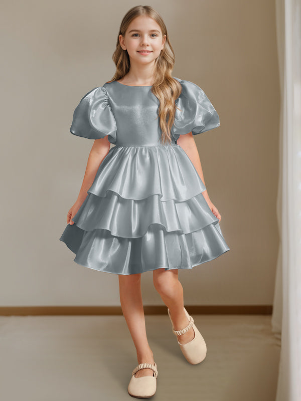 Robe de Bal à Col Rond et Manches Courtes, Longueur Genou, avec Nœud Papillon