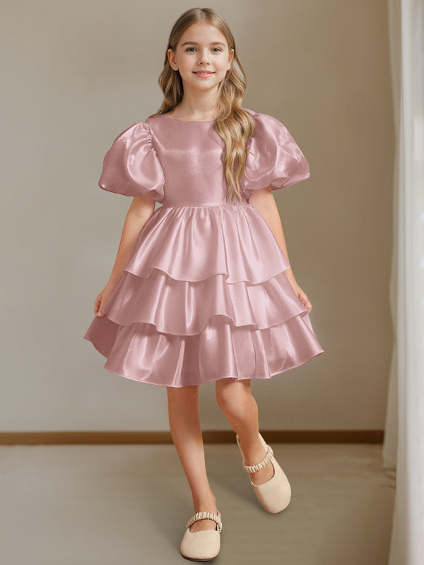 Robe de Bal à Col Rond et Manches Courtes, Longueur Genou, avec Nœud Papillon
