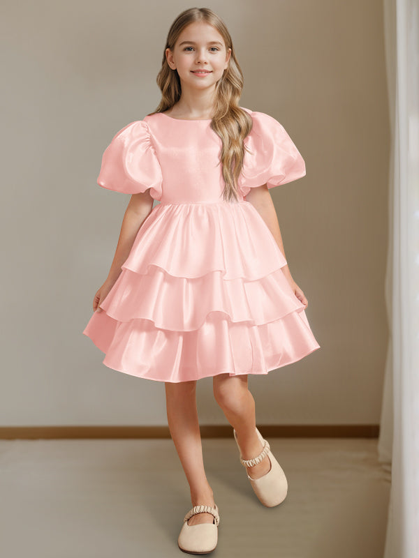 Robe de Bal à Col Rond et Manches Courtes, Longueur Genou, avec Nœud Papillon