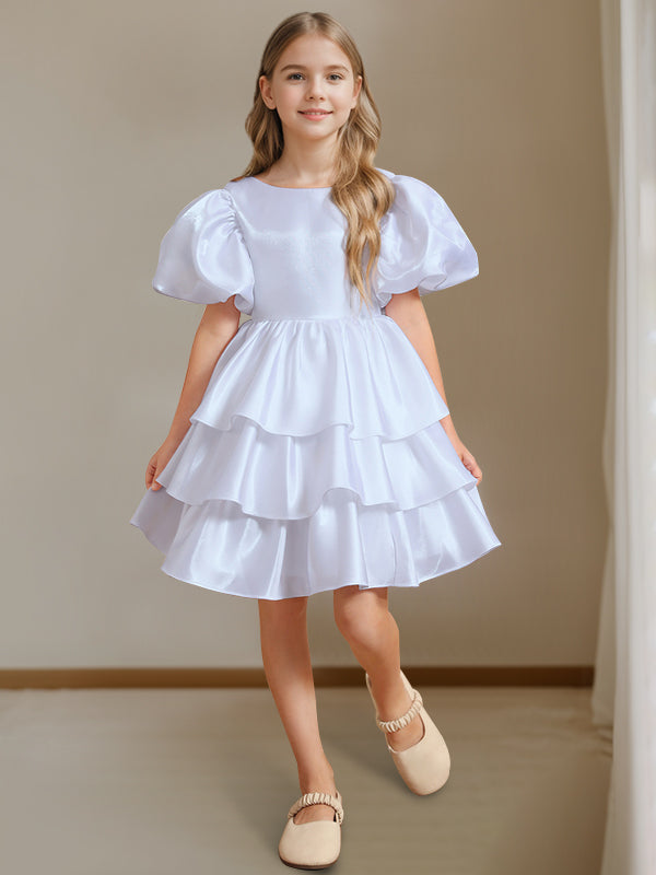 Robe de Bal à Col Rond et Manches Courtes, Longueur Genou, avec Nœud Papillon