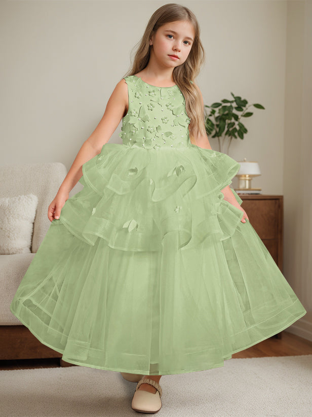 Robe de Bal à Col Rond Sans Manches, Longueur Cheville, avec Dentelle
