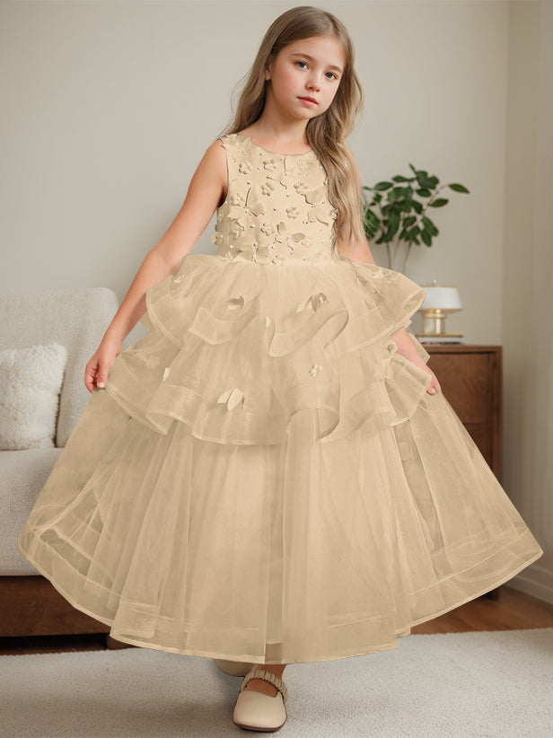 Robe de Bal à Col Rond Sans Manches, Longueur Cheville, avec Dentelle