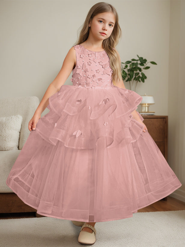 Robe de Bal à Col Rond Sans Manches, Longueur Cheville, avec Dentelle