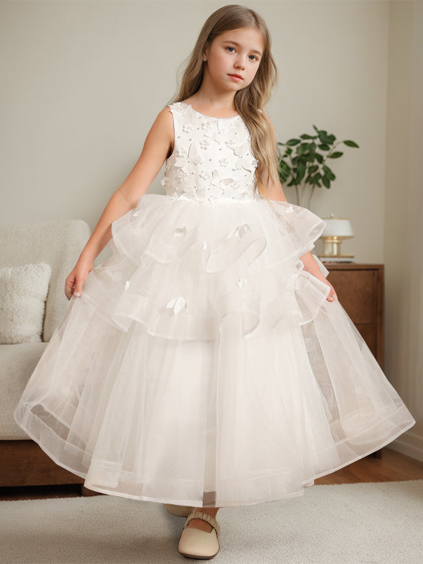Robe de Bal à Col Rond Sans Manches, Longueur Cheville, avec Dentelle