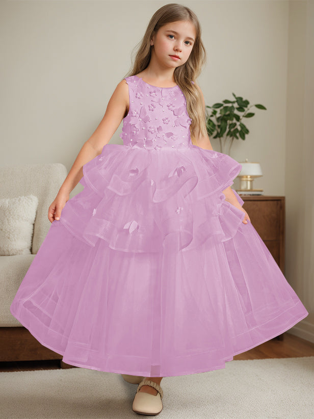 Robe de Bal à Col Rond Sans Manches, Longueur Cheville, avec Dentelle