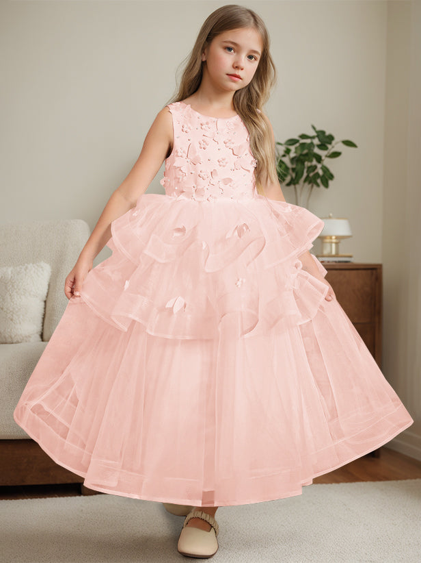 Robe de Bal à Col Rond Sans Manches, Longueur Cheville, avec Dentelle