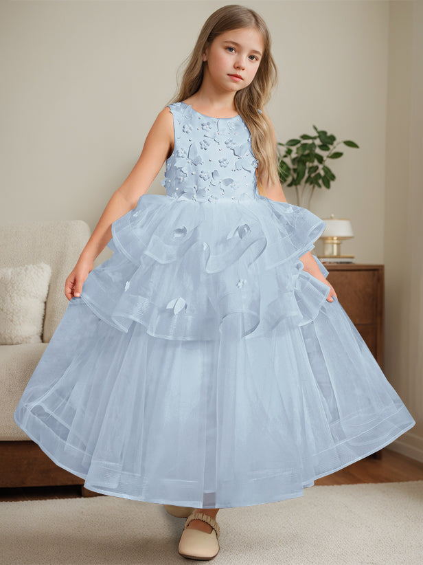 Robe de Bal à Col Rond Sans Manches, Longueur Cheville, avec Dentelle