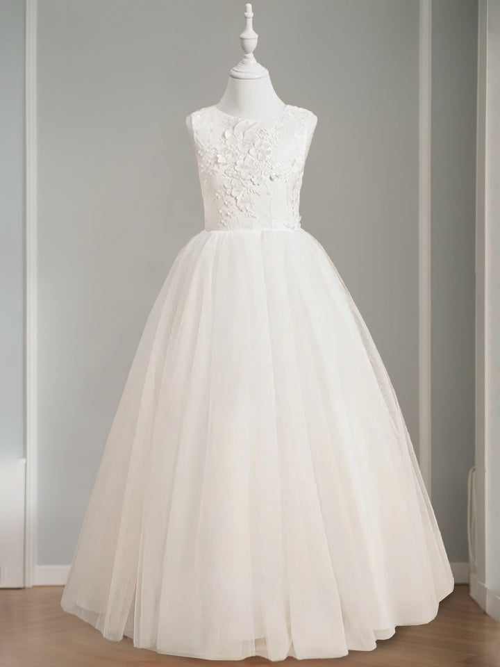 Robe de Demoiselle D'Honneur A-Line/Princess à Col Rond Sans Manches et Longueur Au Sol avec Appliques