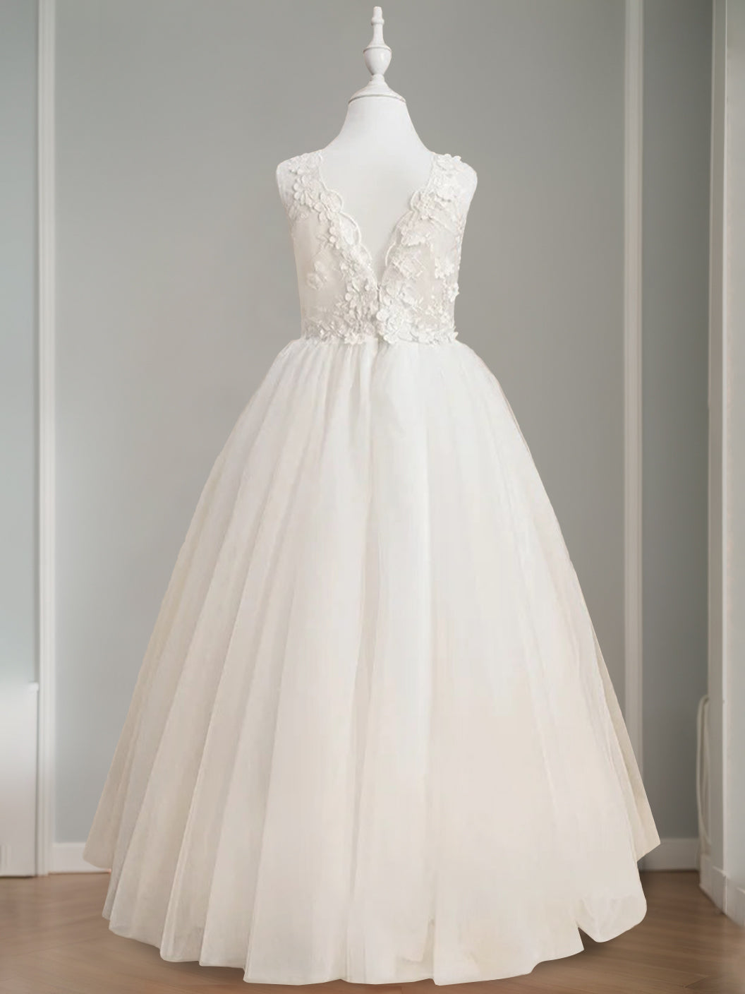 Robe de Demoiselle D'Honneur A-Line/Princess à Col Rond Sans Manches et Longueur Au Sol avec Appliques